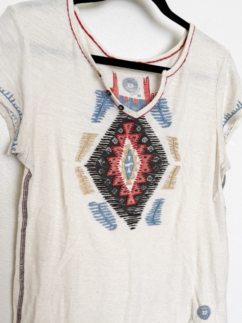 Double D Ranch Embroidered Southwest Cotton Linen Tee Top